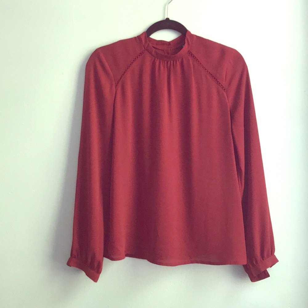 🍁 Express Red Back-Button Blouse 📚